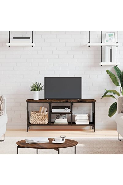 Concept Comodă TV, stejar afumat, 100x35x45 cm, lemn prelucrat & fier
