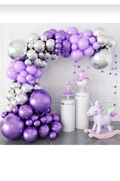 Parti Düşleri 49 - Zincir Balon Set (Krom Mor- Lila - Krom Gümüş 3 renk 60 ad...