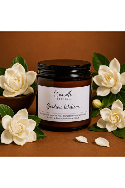 Candle Corner Gardenia Tahitiană – Lumânare parfumată din soia, lucrată manua...
