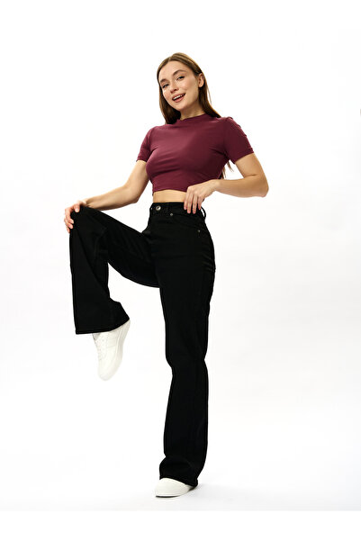Kadın Yüksek Bel Geniş Paça Bol,salaş Palazzo Jeans
