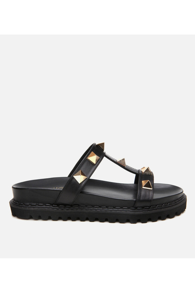 Hotiç Women's Leather Black Stone Slippers