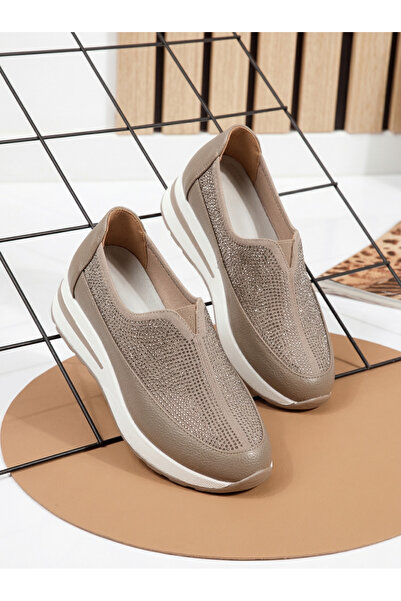 Zaira Pantofi casual dama khaki din piele ecologica Teona #24207 - 39
