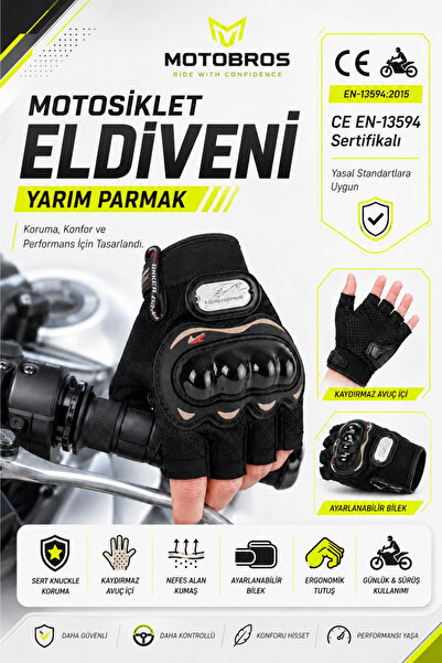 Motobros Motosiklet Eldiveni Motorcu Eldiveni Parmaksız Yazlık Yarım Avuç İçi...