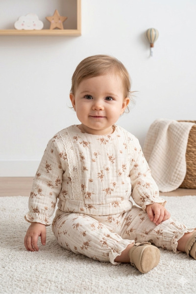 PİETRA BABY KİDS طقم مكون من قطعتين للأطفال والبنات مصنوع من قماش الموسلين ال...