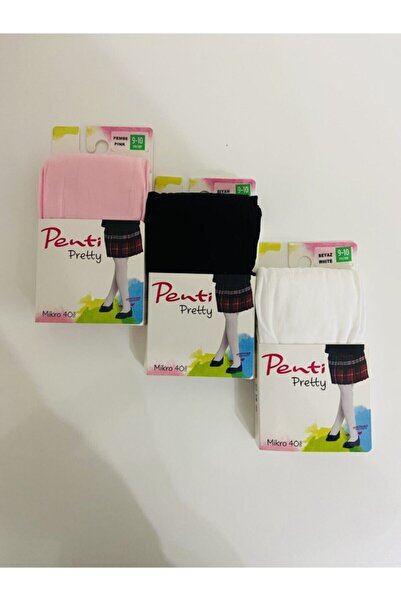 Penti 3 adet Çocuk Micro 40 Mus Çorap (pembe beyaz siyah)