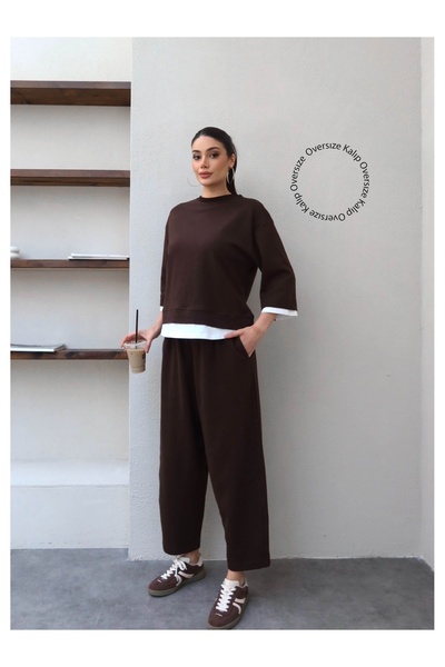ESRAHELVACI Kontrast Detay Sweat Pantolon Takım