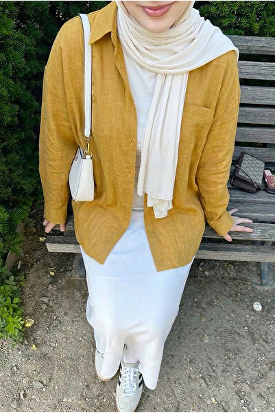 ECOTİQUE Tunik Oversize Keten Dokulu %100 Pamuk Salaş Gömlek