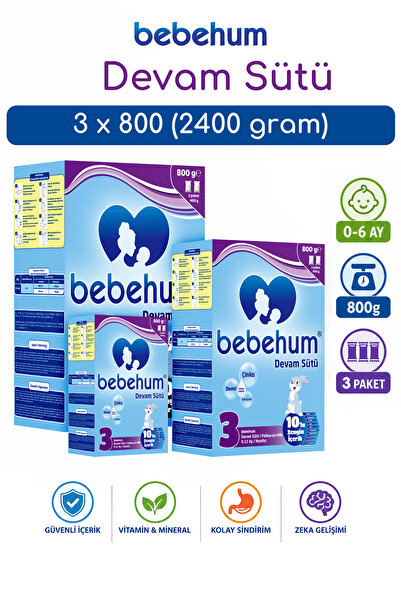bebehum 3 Numara Devam Sütü 9-12 Ay 800 gr x 3 Adet (2400 gr)
