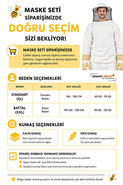 Aksaray Arıcılık Arıcı Maskesi Kıyafeti Full Set Maske + Eldiven + Pantolon (Profesyonel Arıcılık Koruyucu Kıyafet)