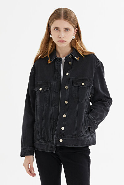 kı.we Yaka Aksesuar Detaylı Oversize Denim Ceket