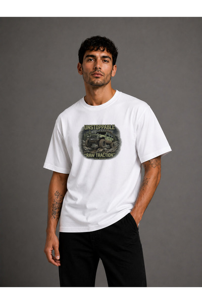 Arazi Aracı (Offroad) 5 Baskılı Oversize T-Shirt Erkek %100 Pamuk