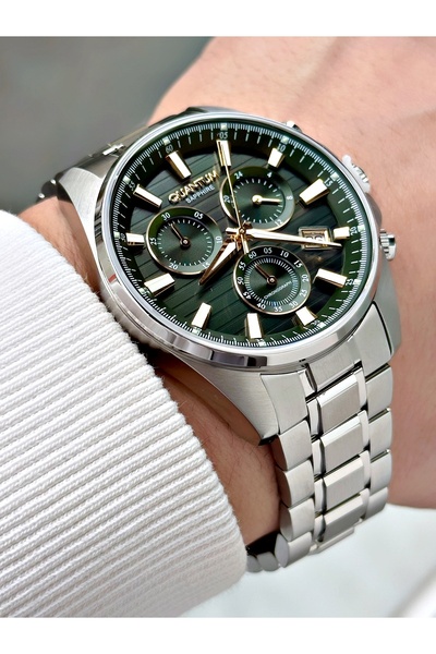 Quantum Functional Silver-Green Color Sapphire Glass Steel Band Steel Case Me...