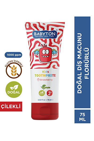 BABYTON Doğal Çilekli 2 Yaş ve Üzeri Florürlü Diş Macunu 75 ml