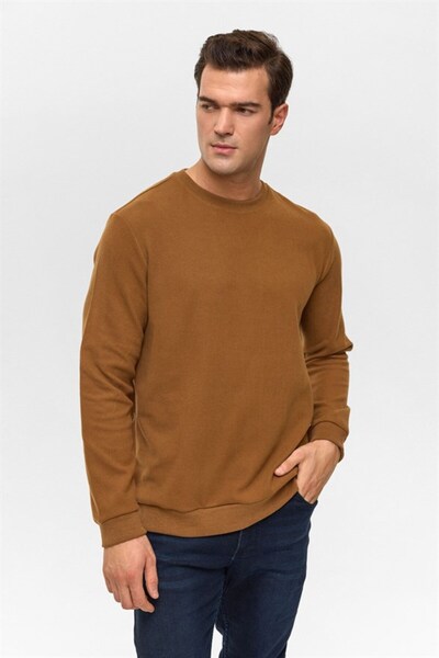 SÜVARİ Koyu Kahve Regular Düz Bisiklet Yaka Sweatshirt