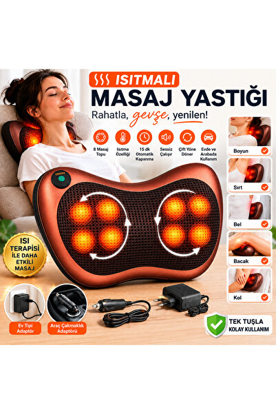 YUES Isıtmalı Masaj Yastığı – 8 Toplu Yoğurma, Boyun/Bel/Sırt Uyumlu, Ergonom...
