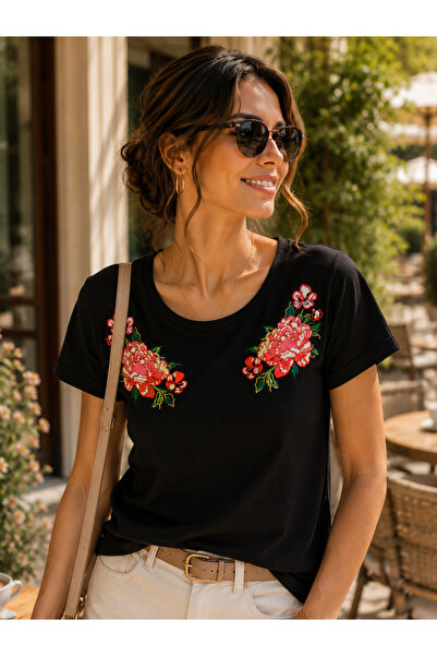 ERLINE Tricou de damă elastic, brodat