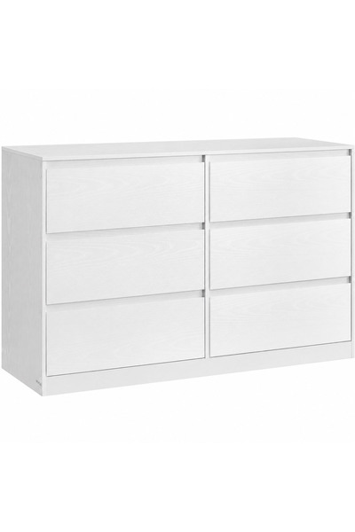 VASAGLE Comodă cu 6 sertare, design modern minimalist, 119x40x75 cm, albă