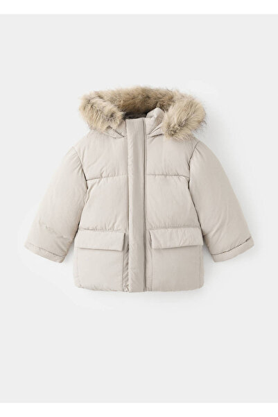 MANGO Baby Kapüşonu suni kürklü kapitone anorak