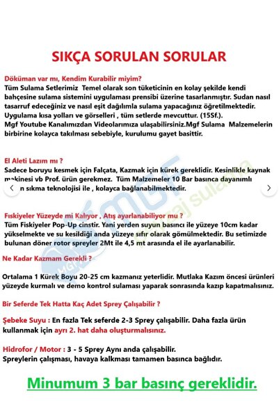 MGF PLAST Mgf-Hunter-Rainbird 50 Parça Bahçe Çim Sulama Sprey Fiskiye Hazır Seti (0-50mt2 Arası)