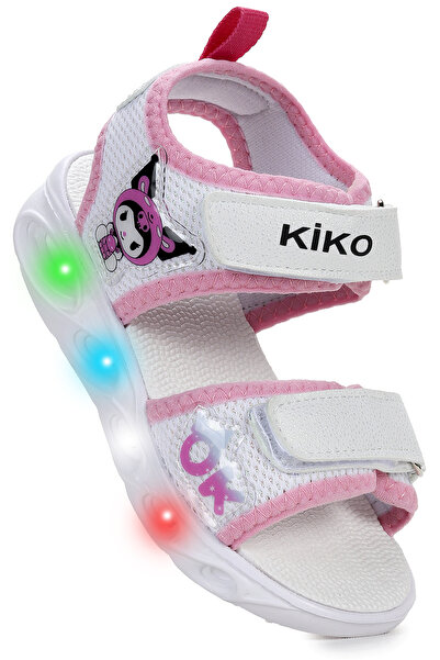 Kiko Kids Kuruza Günlük Işıklı Cırtlı Kız Bebek Sandalet Ayakkabı