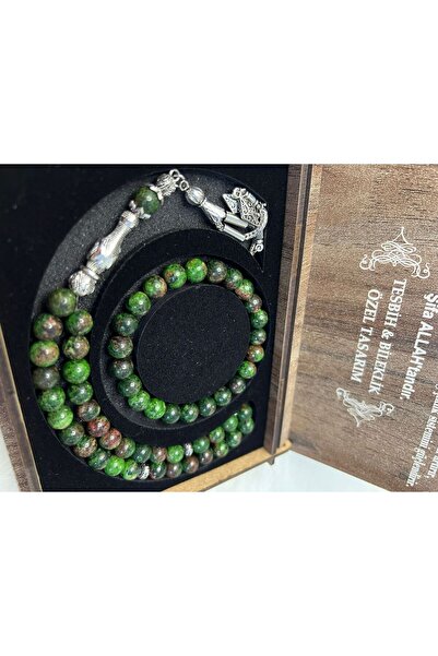 GÜLNAR BİJUTERİ Green Granate Stone Prayer Beads & Bracelet Set Special Desig...
