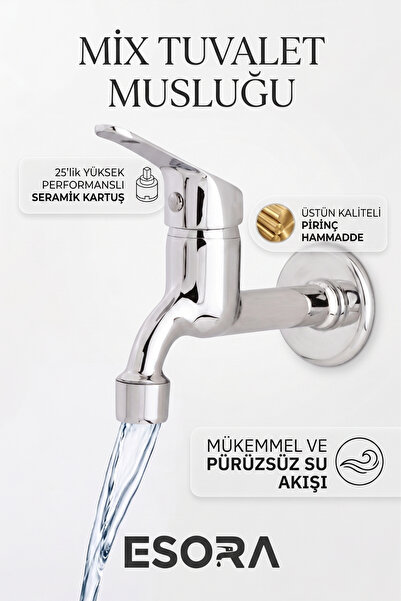 Krom Mix Musluk Aç Kapa Lavabo WC Tuvalet Bahçe Musluğu Krom Aç Kapa Garantili