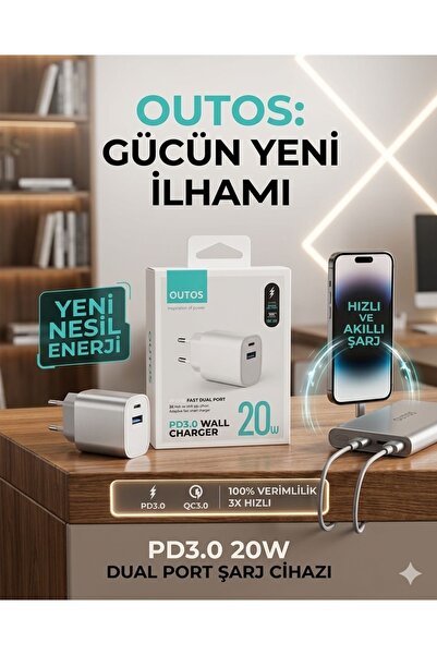 OUTOS Şarj adaptör PD3.0 adaptör 20 W