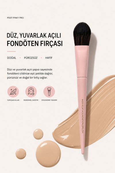Soho N.Y.C. PINKY PRO P007- PROFESYONEL Düz, Yuvarlak açı Fondöten Fırçası 16...