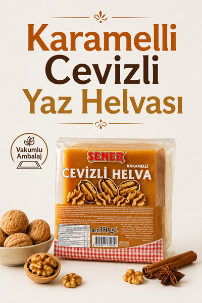 Şener Caramel Walnut Summer Halva Vacuum Packaging Walnut Season Halva 350 Gr