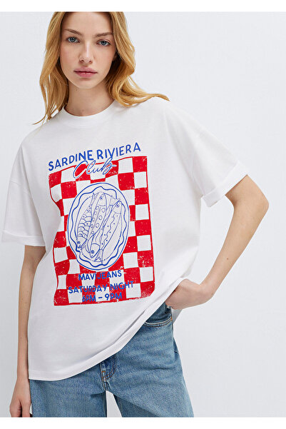 Mavi Tricou alb cu imprimeu Sardine, croială lejeră / croială confortabilă 16...