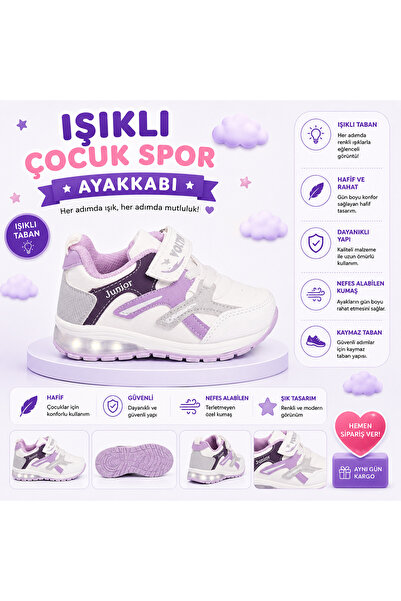 Kız Çocuk Işıklı Spor Ayakkabısı Termo Taban 26 - 30 Numara Yeni Sezon