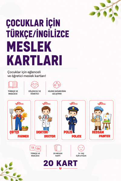 Yogatoon Kids World Turkish-English Profession Cards for Children – Education...