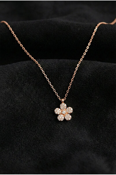 Roza Silver 925 Ayar Zirkon Taşlı Rose Minimal Papatya Gümüş Kolye
