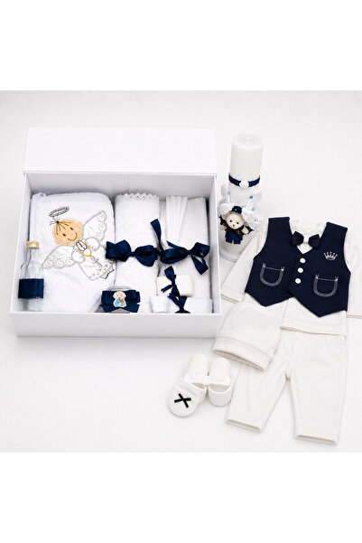 kizu Trusou Botez Băieți Elegant Bleumarin – Set Complet cu Lumânare și Hăinu...