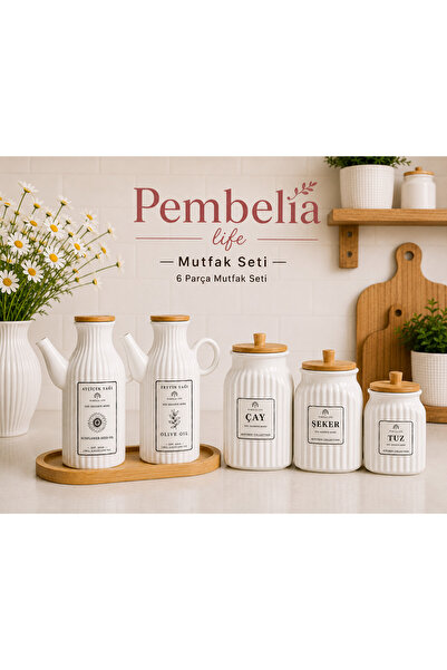 Pembelia Life 2-Piece 6-Piece Striped Porcelain 1000ml Oil Pot with Stand and...