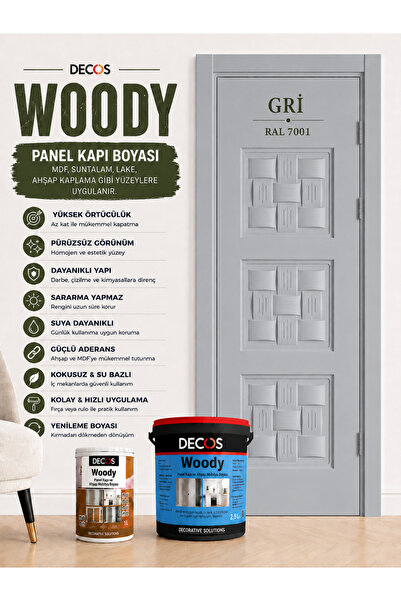 DECOS WOODY - Panel Kapı ve Panel Ahşap Boyası Su Bazlı Kokusuz 8 Farklı Renkte