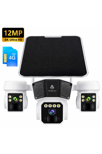 Spionescu Cameră de supraveghere, Q6, 12MP, panou solar integrat, conexiune 4...