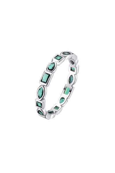 Lisa&Co. Inel Argint Mosaic Green 55 mm / Argint placat cu rodiu / Zircon verde