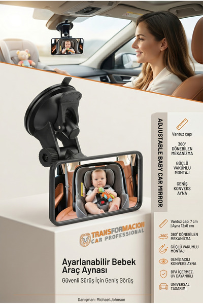 Transformacion Babypoint Vantuzlu Bebek Araç İçi Ayna 360° Ayarlanabilir Güve...