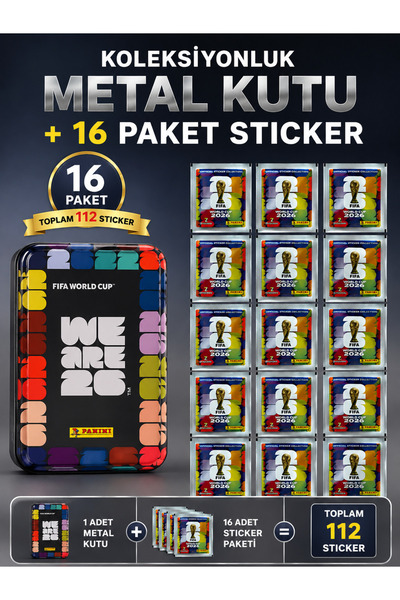 Panini World Cup 2026 Büyük Metal Kutu + 16 Paket Sticker