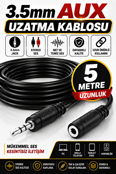 harry 5 Metre 3.5mm Stereo Kulaklık Aux Ses Uzatma Kablosu 5 Mt