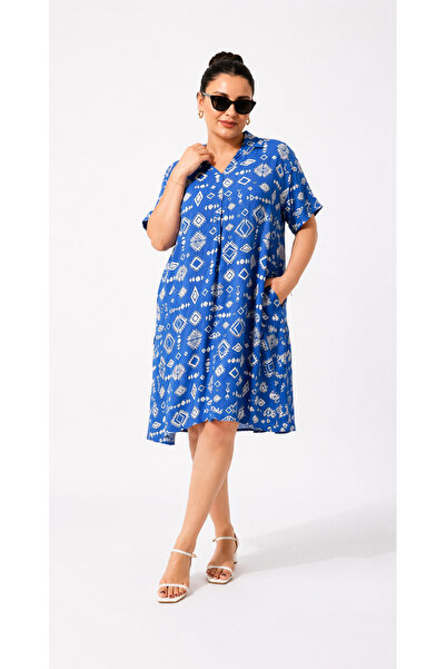ELSEBUTİKTR Γυναικείο καλοκαιρινό φόρεμα από βισκόζη με μοτίβο γιακά τύπου Pa...