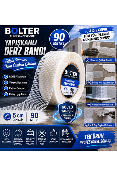 Yapışkanlı Derz Bandı 90 Metre İç Dış Cephe Sıva Filesi 5 cm Tamir Sıvası Yalıtım Mantolama Bant