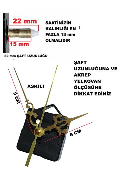 CNR SHOP Saat Mekanizması, 22 mm ŞAFT BOYU Sessiz Çalışır Saat Motoru Akrep-Y...