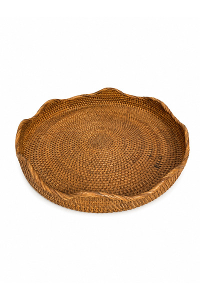 ipekbambuhome Bohem El Yapımı Rattan Servis Tepsisi – Dalgalı Kenarlı