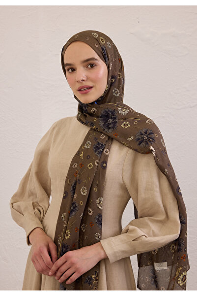 Freshscarfs Blooming Dahlia Desen Rami Şal Vizon