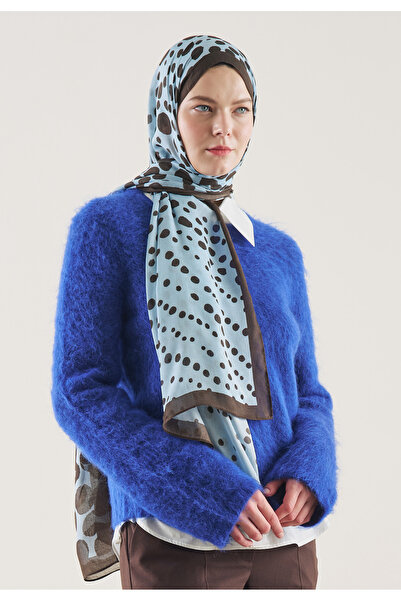Freshscarfs Açık Mavi Polka Dots Desen Rami Şal