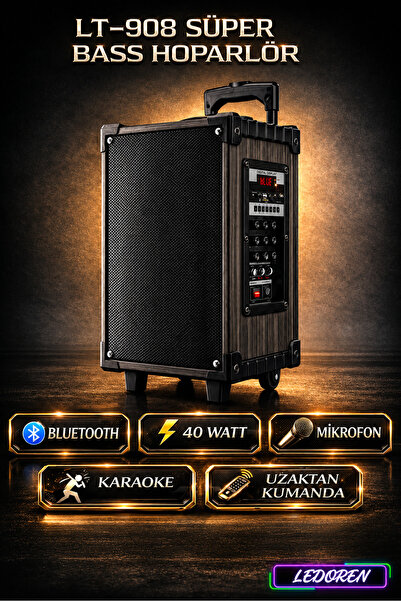 L'eDoren Lt-908 Süper Bass Şarjlı Mikrofonlu Hoparlör Karaoke Sistemi 80 Watt...