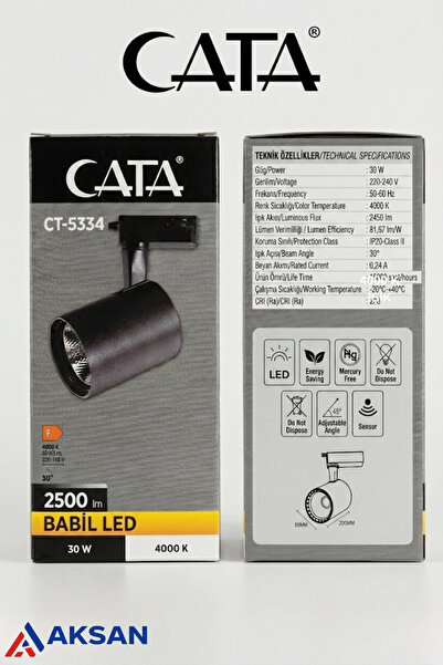Cata CT-5334 Babil 30W LED Ray Spot Siyah Kasa 4000K Gün Işığı (Naturel – Ilı...