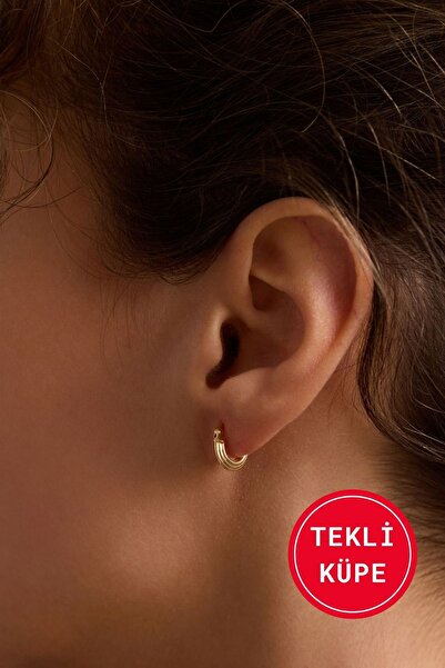 Bayar Gold 14 Ayar Altın İtalyan Çizgili Halka Tekli Küpe